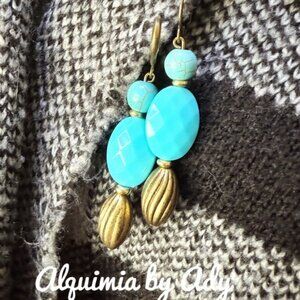 🤠🌊 Coastal Cowgirl Turquoise & Gold Leaf Dangles